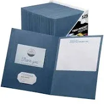 FILE-EZ Two-Pocket Folders, 125-Pack, Textured Paper, 125 Folders Dark Blue