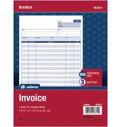 Adams Invoice Unit Set, 3-Part, Carbonless, 8.5 x 11.44 Inch, 100-Pack, White