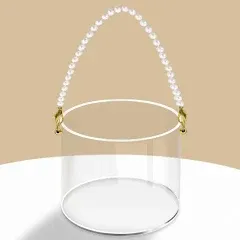 Flower Girl Basket Clear Wedding Petals Basket with Pearl Handle Acrylic 