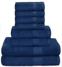 GLAMBURG Ultra Soft 8-Piece Towel Set - 100% Pure Ringspun Cotton, Contains 2 Oversized Bath Towels 27x54, 2 Hand Towels 16x28, 4 Wash Cloths 13x13