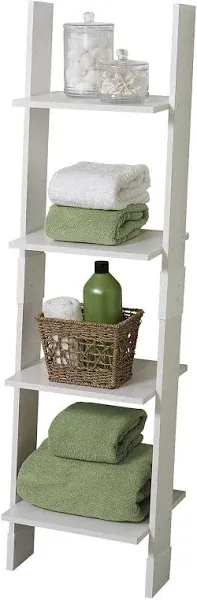 Ladder Style Bathroom Linen Tower, White, 4-Tier