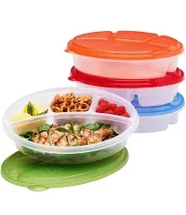 Bentgo Easy Lunch Boxes 4 compartments Assorted Lid, Clear Bottom Bento Box 4 pk