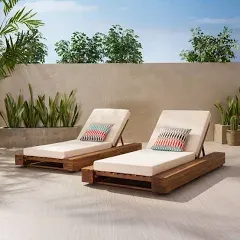 Noble House Broadway Outdoor Acacia Wood Chaise Lounge in Teak (Set of 2)