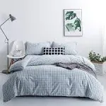 SUSYBAO Gingham Duvet Cover 100% Washed Cotton Plaid Duvet Cover 3 Pieces Set 1 Grid Duvet Cover