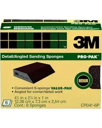 3M CP041-6P Sanding Sponge, Medium Grit, 2.875-In by 4.875-In by 1-In, 6-Sponges