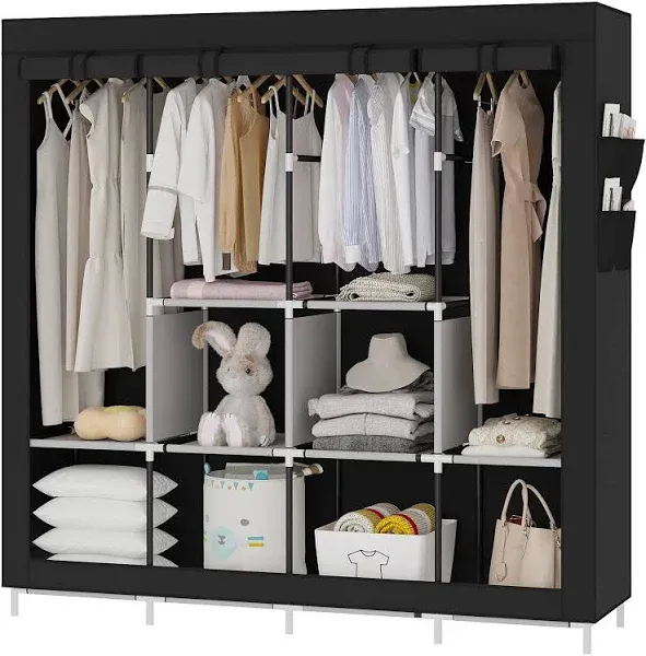 UDEAR Portable Closet Large Wardrobe Closet Clothes Organizer with 6 Storage Shelves, 4 Hanging Sections 4 Side Pockets,Black