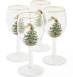 Set of 4 Spode Christmas Tree 13 oz. Wine Glasses 7 1/4&#034; BRAND NEW-SHIP N 24 HRS