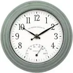 La Crosse Clock 433-3020 8-inch Indoor/Outdoor Sage Green Quartz Wall Clock with Temperature