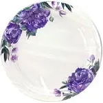 round Paper Plates - 10&#034; | Purple Peony | Pack of 24, White (77610)