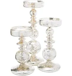 Richland Pillar Candle Holder Unique Mercury Bubble Set of 3