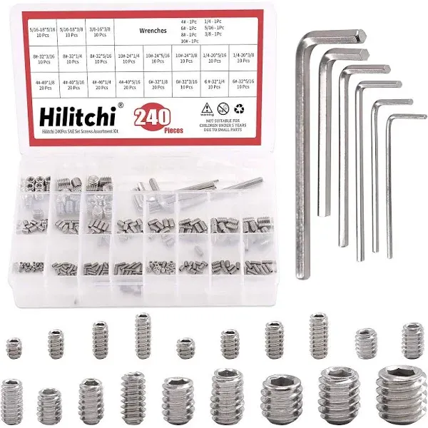 Generic Hilitchi 240pcs 19Sizes SAE Stainless Hex Allen Head Socket Set Screws