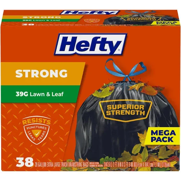 Hefty Strong Lawn &amp; Leaf Trash Bags, 39 Gallon, 40 Count