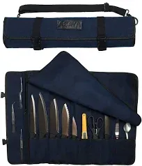 Asaya Canvas Chef Knife Roll Bag 10 Knife Slots and a Large Zipper Pocket