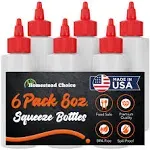 Homestead Choice 6-Pack Plastic Squeeze Condiment Bottles 8-Ounce with Red Twist-Cap Set of 6 for