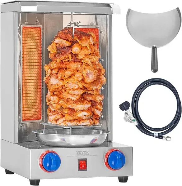 VEVOR Shawarma Grill Machine, 5 Strings of Barbecue Capacity, Chicken Shawarma Cooker Machine with 2 Burners, Gas Vertical Broiler Gyro Rotisserie Oven Doner Kebab Machine, for Home Restaurant Kitchen