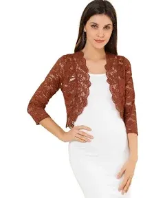 Juniors Allegra K Women's Elegant 3/4 Sleeve Sheer Floral Lace Shrug