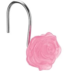 Cute Flower Shower Curtain Hooks, Glow in The Dark, Pretty Floral Themed Elegant Bathroom Decor, Pink