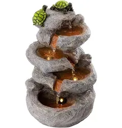 Relaxing Golden Hands w/ Light Tabletop Waterfall Fountain 7.5&#034; Zen Meditation