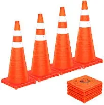 [4 Pack] Collapsible Traffic Cones 28 inch, Traffic Safety Cones, Orange Traffic Cones, Collapsible Safety Cones with Reflective Collars, Parking