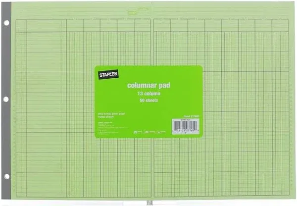 National Brand One PREMIUM Analysis Pad 13 Columns #45-613 11X16 50 Sheet