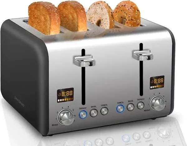 SEEDEEM 4 Slice Toaster Stainless Steel Bread Toaster with Colorful LCD Display