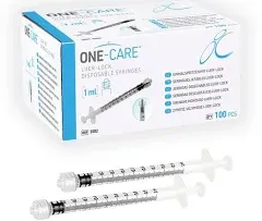 MediVena ONE-CARE 1ml Luer-Lock Syringes, Sterile, Low Dead Space, 100/bx Blister-Packed Syringes 1cc