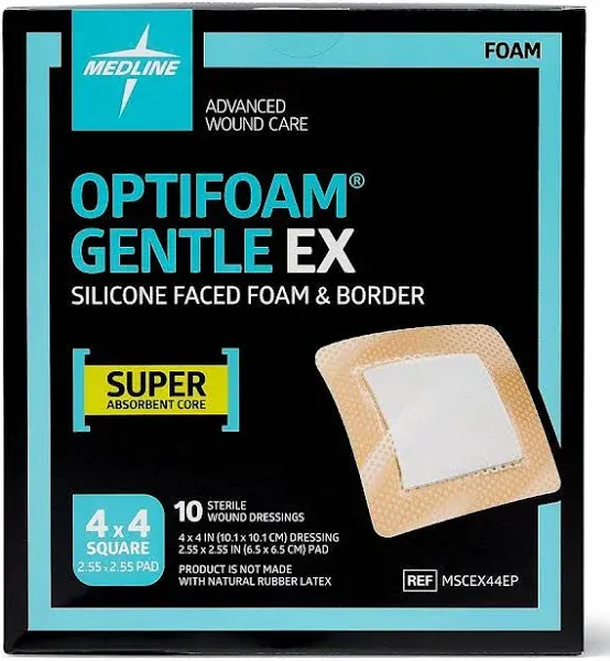 Medline Optifoam Gentle EX Silicone-Faced Bordered Foam Dressing, 3"-6" sizes