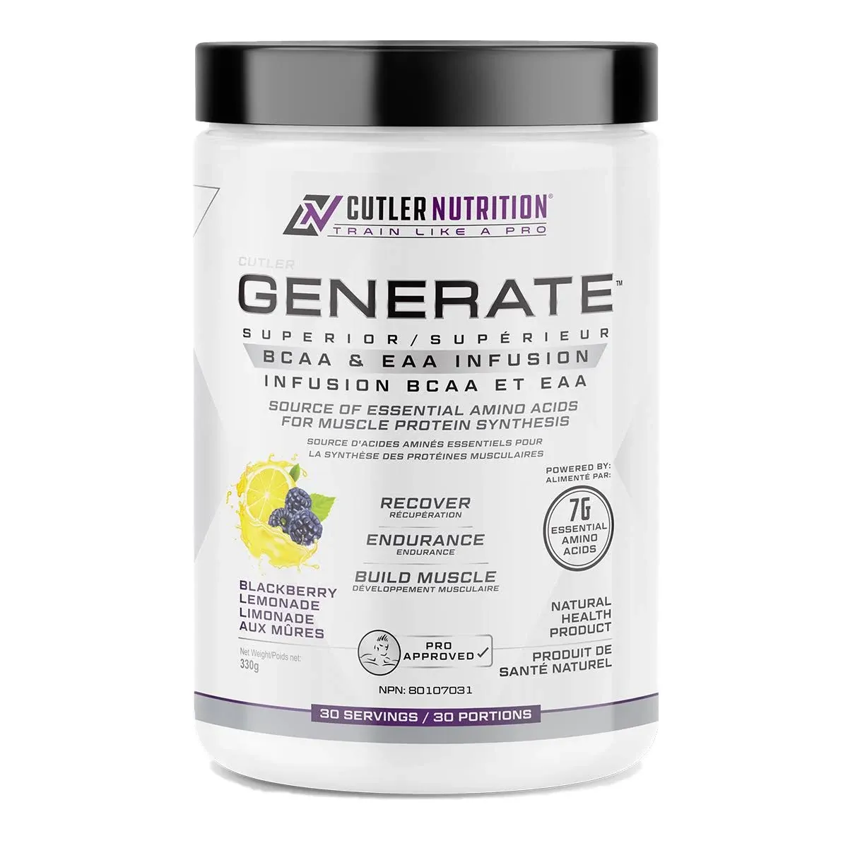 Cutler Nutrition GENERATE BCAA-EAA, 30 Servings Blackberry Lemonade