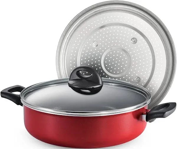 Tramontina 4 Qt Covered Nonstick Pan with Steamer, 80149/134DS