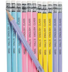 7 1/2 Personalized Pastel Blue, Pink, Yellow & Purple Pencils - 24 Pc.