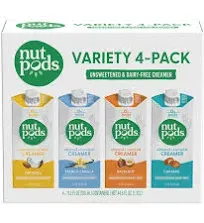 Nutpods Variety 4 Pack, Original, French Vanilla, Hazelnut and Caramel Unsweetened Dairy-Free Liquid Coffee Creamer Made from