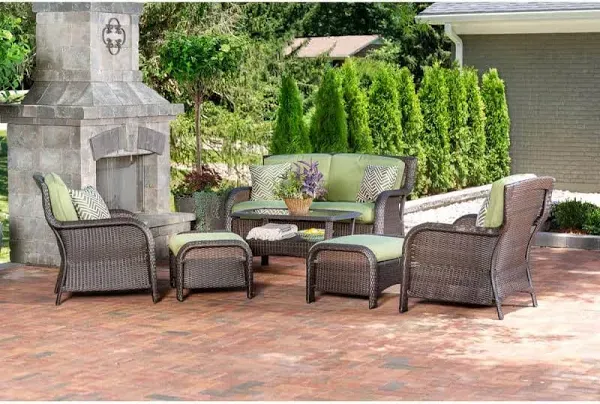 Hanover Strathmere Outdoor 4-Piece Conversation Set w/ Loveseat, 2 Swivel Chairs, Thick Red Cushions, 4 Accent Pillows and a Glass-Top Coffee Table, Patio Conversation Set for Backyard, Deck, Porch