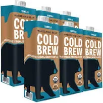 Wandering Bear Organic Vanilla Cold Brew Coffee, 32 fl oz, 1 pack - Extra Strong, Smooth, Organic, Unsweetened, Shelf-Stable, and Ready to Drink Iced Coffee, Cold Brewed Coffee, Cold Coffee