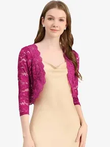 Juniors Allegra K Women's Elegant 3/4 Sleeve Sheer Floral Lace Shrug