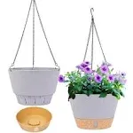 Dyiom 8 in. Dia Light Gray Plastic Hanging Basket with Visible Water Level (2-Pack)