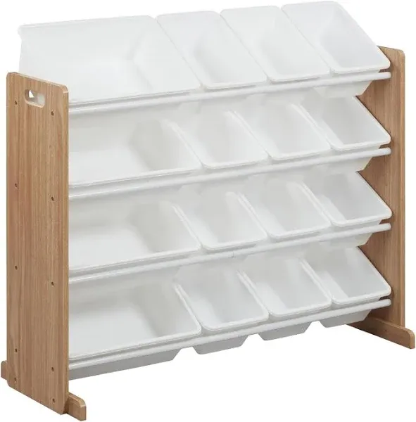 ECR4Kids 4-Tier Organizer with 16 Bins, Toy Storage, Dark Natural/White