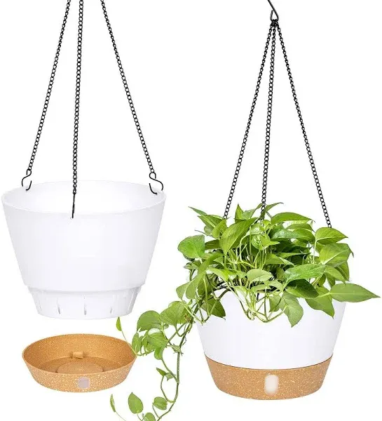  2 Pack Hanging Planters Set,10 Inch Indoor Outdoor Hanging Plant 10 inch White