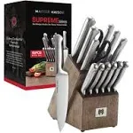 Master Maison 15-Piece Premium Kitchen Knife Set with Block | German Stainless Steel Knives with Knife Sharpener & 6 Steak Knives - Stainless Steel