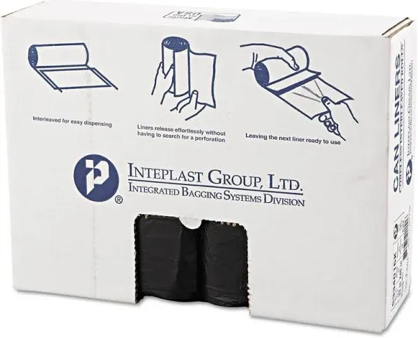 High-Density Commercial Can Liners, 33 gal, 16 mic, 33" x 40", Black, Interleaved Roll, 25 Bags/Roll, 10 Rolls/Carton