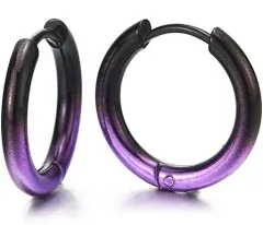 COOLSTEELANDBEYOND Oxidized Plain Circle Huggie Hinged Hoop Earrings