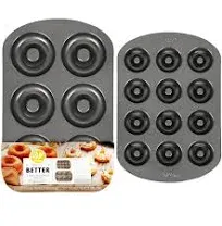 Wilton Donut Pan 2-Piece Set, 6-Cavity Mini, and 12-Cavity Standard Donuts, Scra