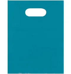 SSWBasics Teal Blue Plastic Merchandise Shopping Bags with Die Cut Handles - Lightweight (9x12) - Pack of 100 - Perfect For Retail, Gifts, Trade Shows and More