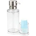 mDesign Plastic Refillable Mouthwash Dispenser/Cup Organizer - Clear/ Brushed