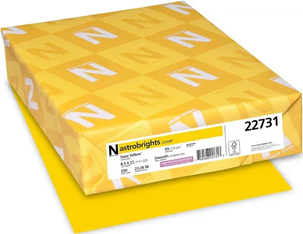 Astrobrights Color Cardstock, 65lb, 8 1/2 x 11, Solar Yellow, 250 Sheets