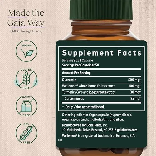 gaia HERBS Quercetin synergy IMMUNE SUPPORT 500 mg 50 VEGAN CAPSULES  BB:07/2026