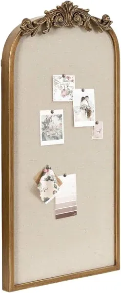 Kate and Laurel Arendahl Arch Pinboard, Gold, 13 x 25, Framed Arched Ornate Vintage Cork Board for Unique Display, Organization, and Decor Options