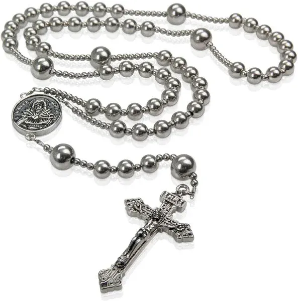 WWI Military rosary beads catholic, Stainless Steel Rosary, Antique Rosarios Catolicos para Hombre, Solid Warrior, Tactical Rosary with Seven Sorow Medal and Pardon Crucyfix