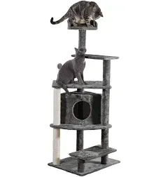 Furhaven Tiger Tough Cat Tree Platform House Playground W/ Toys &amp; Condo - Gray, 