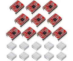 10 Pieces Stepper Motor Driver Module with Heat Sink Compatible with Stepstick Stepper A4988 3D Printer Reprap, CNC Machine or Robotics