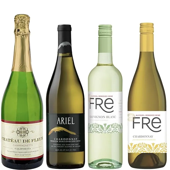 Non Alcoholic White Wine 4 Pack Chardonnay, Sauvignon Blanc and Champagne Business & Holiday Gift Ideas